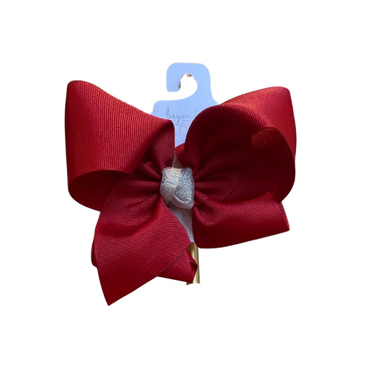 Beyond Creations 5.5in Bow on Alligator Clip - Red with Silver Knot