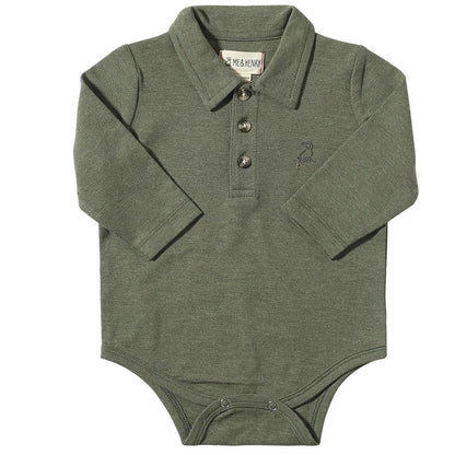 Me & Henry Seymour Pique Polo Onesie Sage