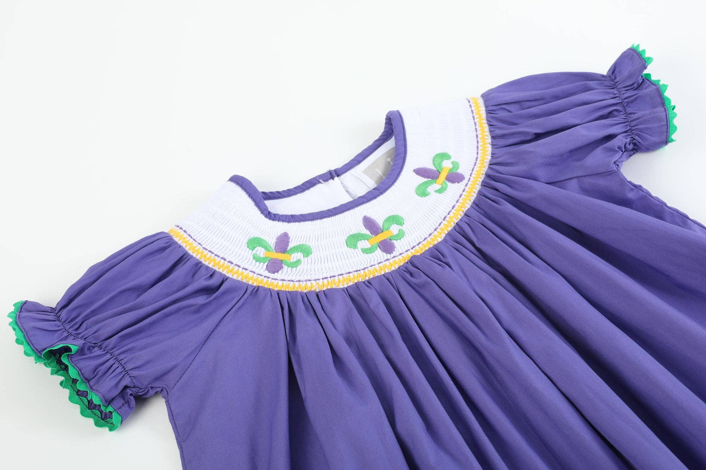 Lil Cactus - Purple Mardi Gras Smocked Bishop Dress