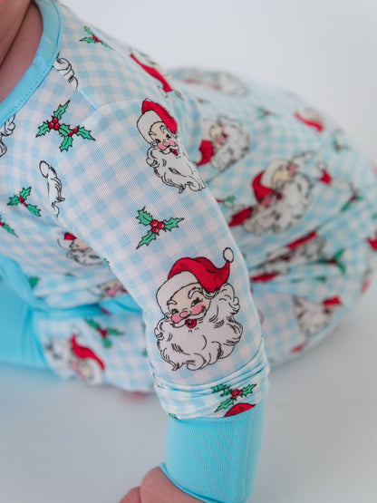 RuffleButts + RuggedButts - SoftSnooze™ Baby Bamboo Viscose Blue Dear Santa Convertible One Piece Footie Pajama