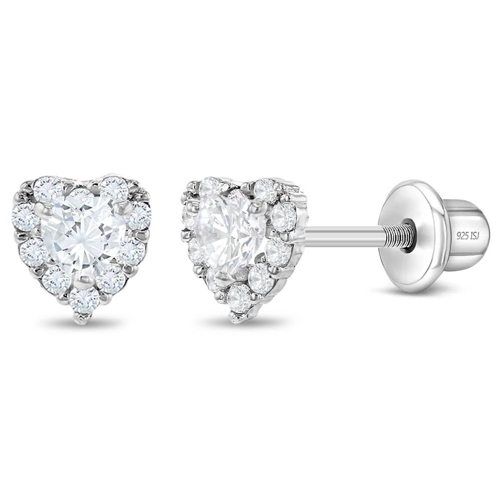 In Season Jewelry - Princess Heart CZ Baby / Toddler Earrings - Sterling Silver