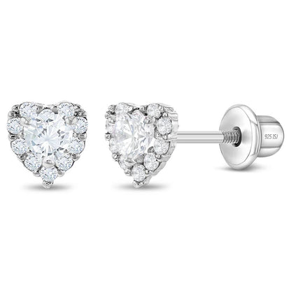 In Season Jewelry - Princess Heart CZ Baby / Toddler Earrings - Sterling Silver