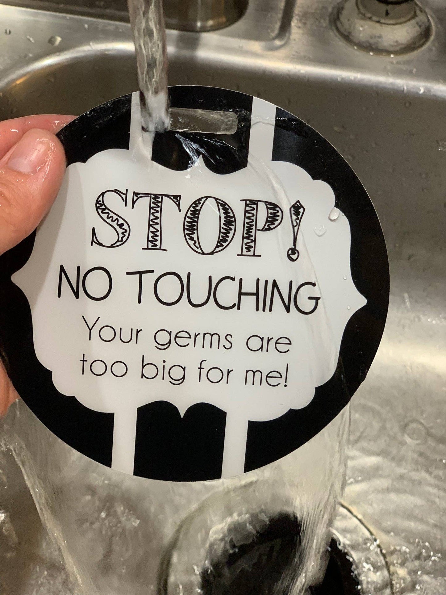 Three Little Tots - Black and White No Touching Baby Car Seat Sign Tag