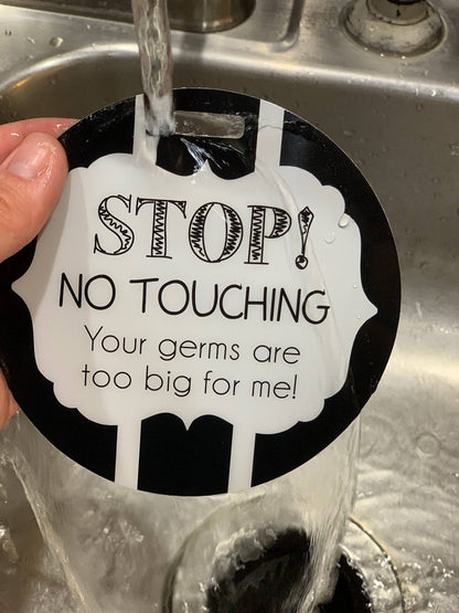 Three Little Tots - Black and White No Touching Baby Car Seat Sign Tag