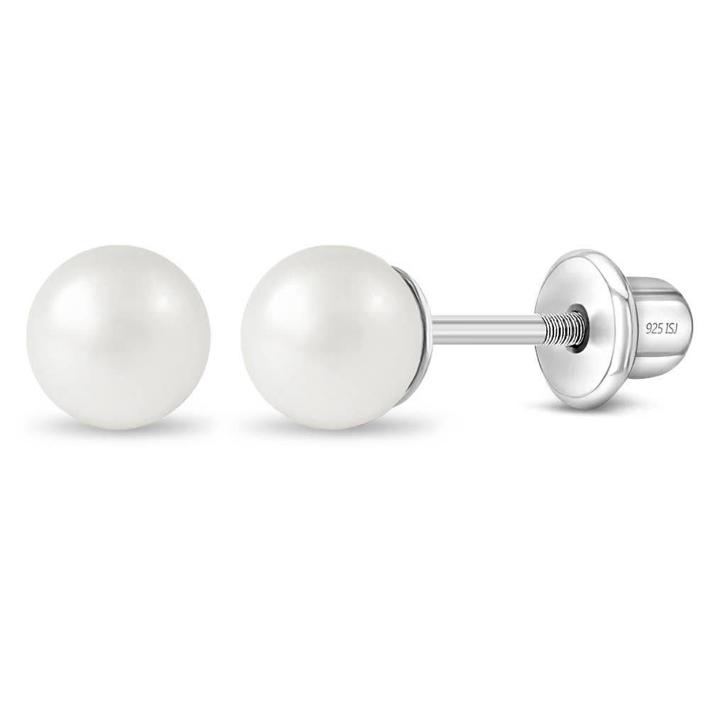 In Season Jewelry - Classic Pearl 3-5mm Toddler Kids Earrings - Sterling Silver