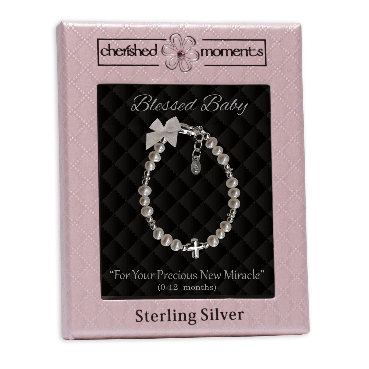 Cherished Moments - Girls Sterling Silver Pearl Cross Baby Bracelet Baptism Gift