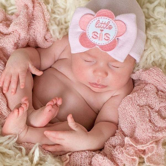 Ily Bean Pink Little Sis Big Bow Hospital Baby Girl Hat