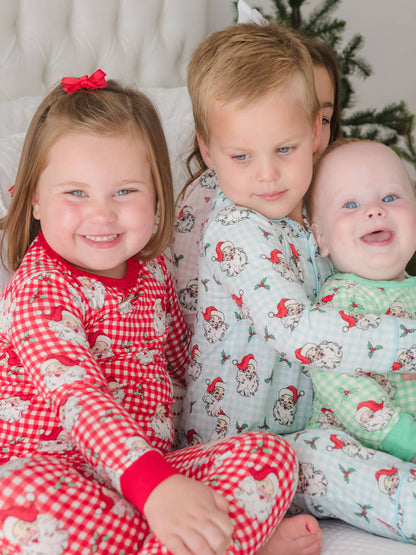 RuffleButts + RuggedButts - SoftSnooze™ Boys Blue Dear Santa Long Sleeve Button Up Pajama Set