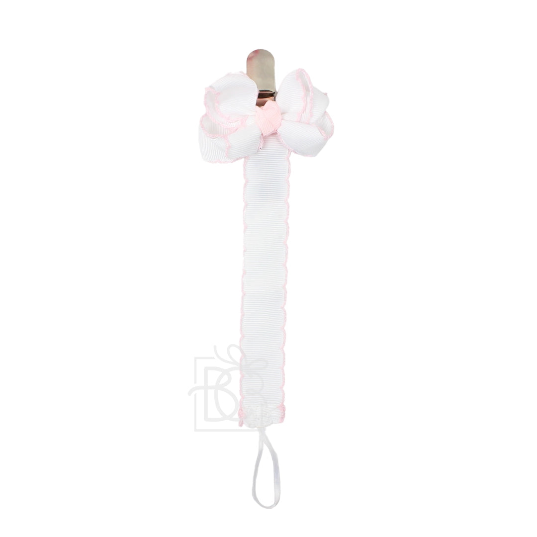 Crochet Edge Grosgrain Pacifier Clip w/ Detachable Bow