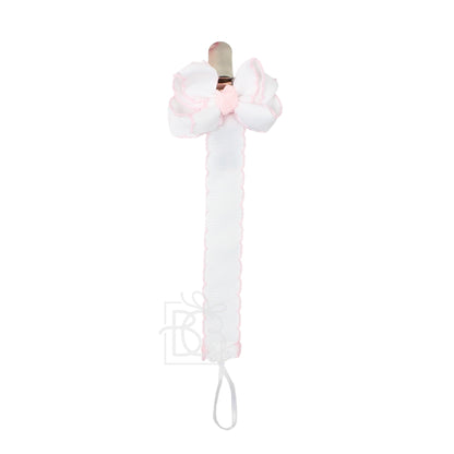 Crochet Edge Grosgrain Pacifier Clip w/ Detachable Bow