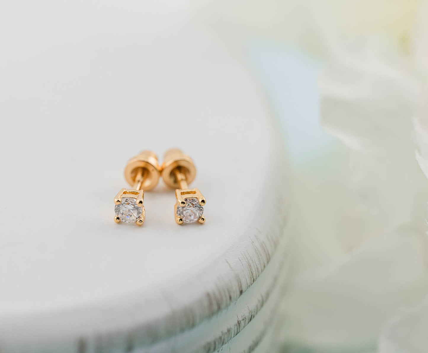 Cherished Moments - Kids 14K Gold Clear CZ Earrings