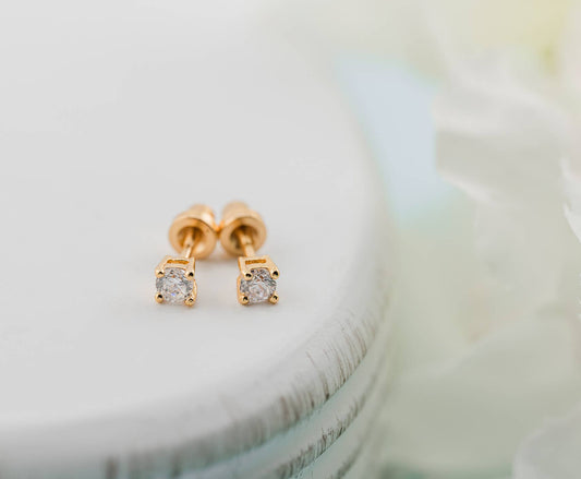 Cherished Moments - Kids 14K Gold Clear CZ Earrings