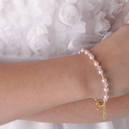 Cherished Moments - 14K Gold-Plated Pink Pearl Cross Bracelet Baptism/Communion