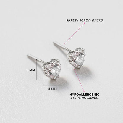 In Season Jewelry - Princess Heart CZ Baby / Toddler Earrings - Sterling Silver