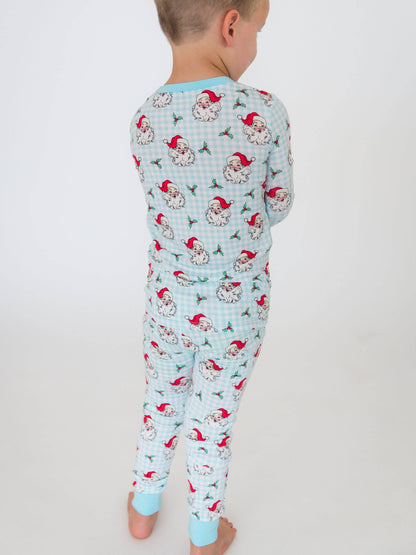 RuffleButts + RuggedButts - SoftSnooze™ Boys Bamboo Viscose Blue Dear Santa Long Sleeve Pajama Set