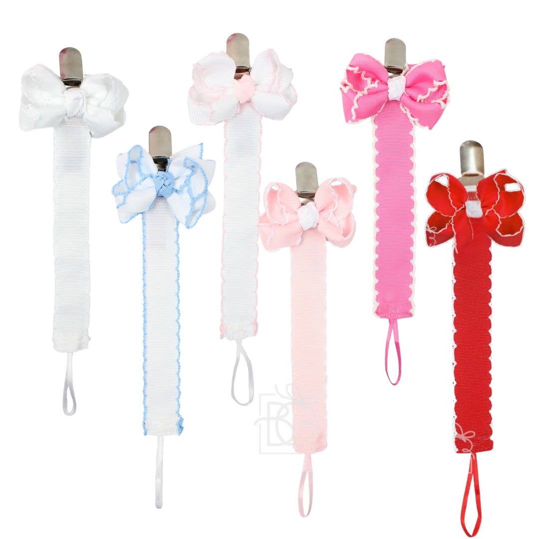 Beyond Creations, LLC - Crochet Edge Grosgrain Pacifier Clip w/ Detachable Bow
