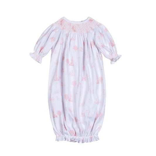 Baby Loren Pink Baby Toile Pima Hand Smock Gown