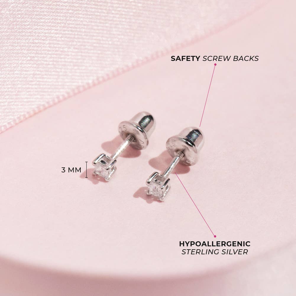 In Season Jewelry - Solitaire 2mm-5mm Baby / Toddler Earrings - Sterling Silver