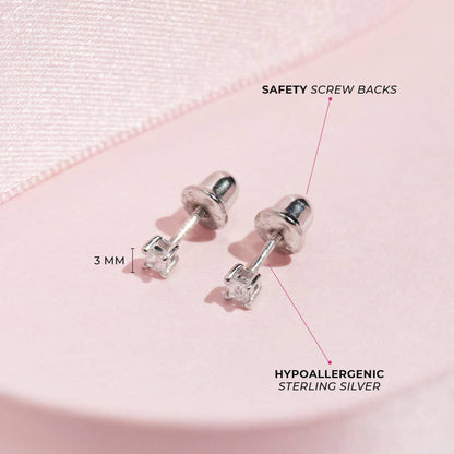 In Season Jewelry - Solitaire 2mm-5mm Baby / Toddler Earrings - Sterling Silver
