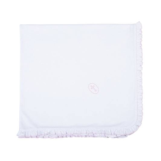 Magnolia Baby Blessed Pink Embroidered Ruffle Receiving Blanket