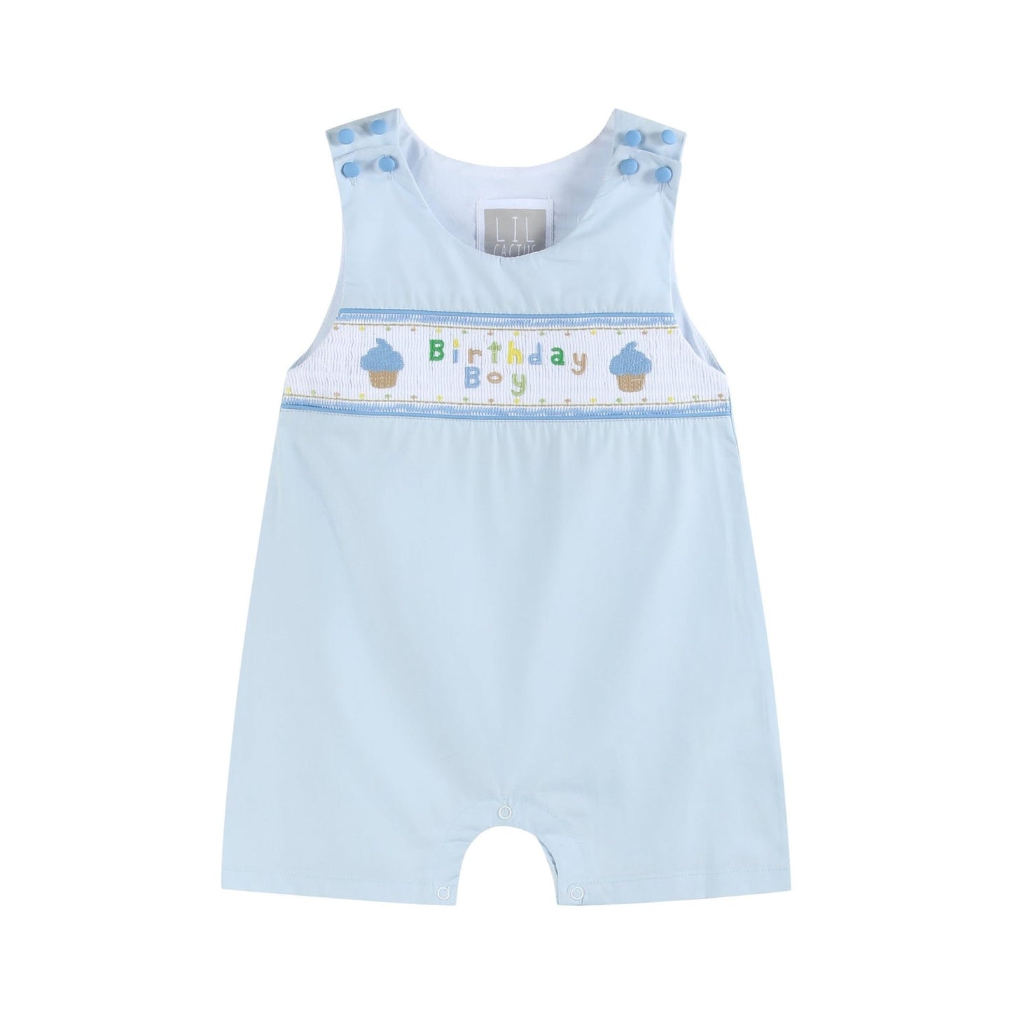 Lil Cactus Blue Birthday Boy Smocked Shortalls