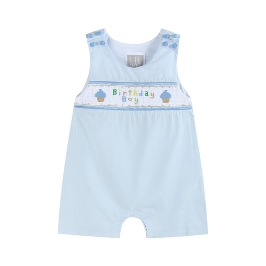 Lil Cactus Blue Birthday Boy Smocked Shortalls