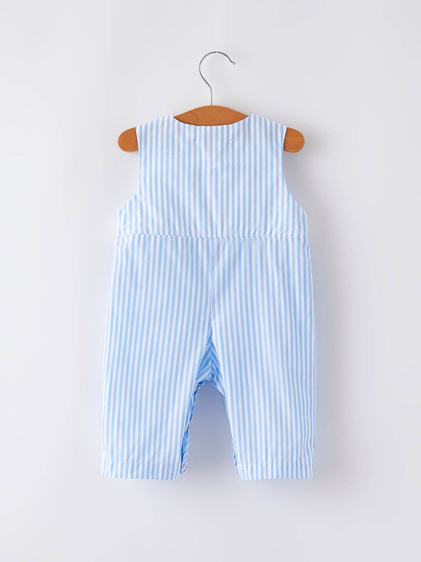 Rylee Faith Designs - “I ❤ MOMMY”Embroidery Smocking Striped Baby Boys Romper