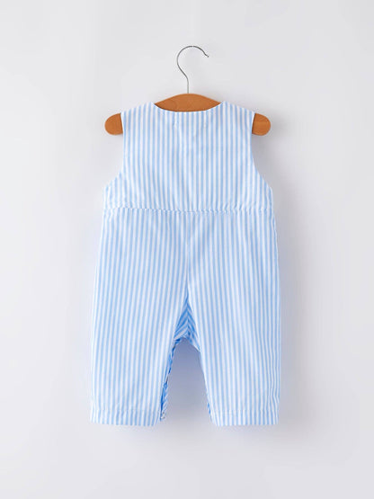 Rylee Faith Designs - “I ❤ MOMMY”Embroidery Smocking Striped Baby Boys Romper