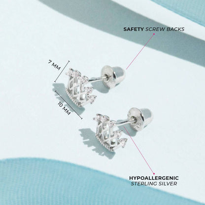 In Season Jewelry - 5 Point CZ Crown Baby / Toddler Earrings - Sterling Silver