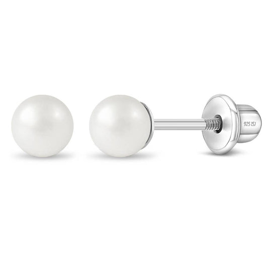 In Season Jewelry - Classic Pearl 3-5mm Toddler Kids Earrings - Sterling Silver