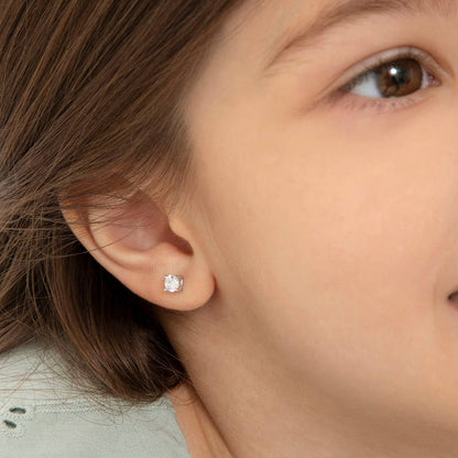 In Season Jewelry - Round Solitaire 4mm Toddler Kids Earrings - Sterling Silver
