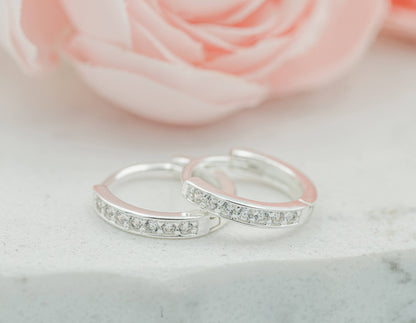 Cherished Moments - Sterling Silver Huggie CZ Hoop Earrings for Babies and Kids