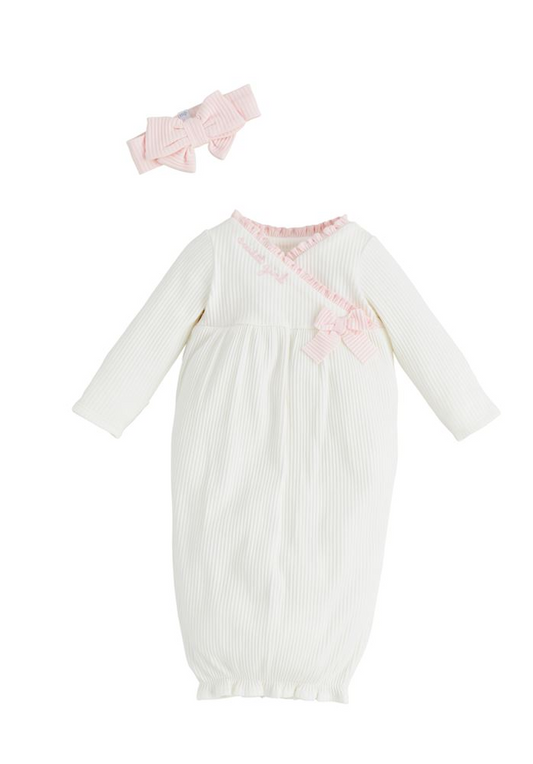 Mudpie White Chainstitch Gown - Newborn