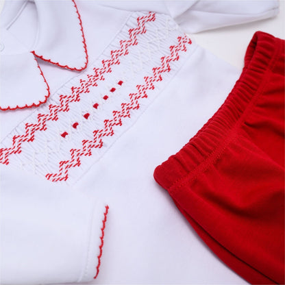 Magnolia Baby Chris and Eves Classics Red Boy Smocked Collared pants set
