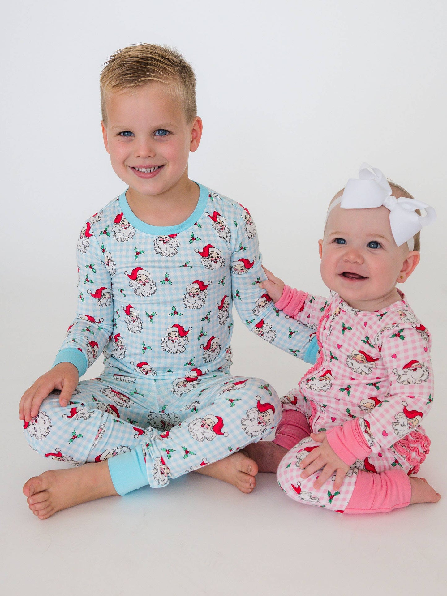 RuffleButts + RuggedButts - SoftSnooze™ Boys Bamboo Viscose Blue Dear Santa Long Sleeve Pajama Set