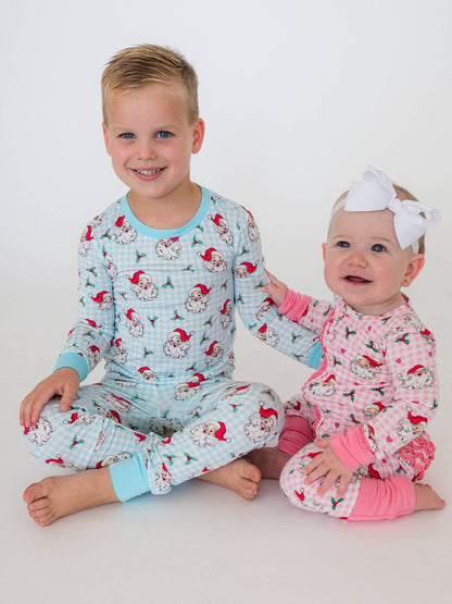 RuffleButts + RuggedButts - SoftSnooze™ Boys Bamboo Viscose Blue Dear Santa Long Sleeve Pajama Set