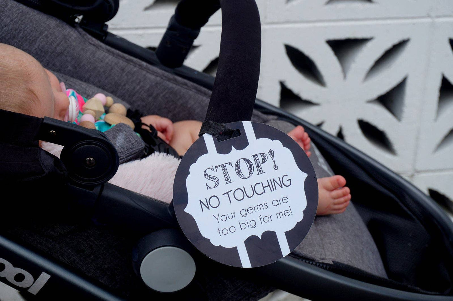 Three Little Tots - Black and White No Touching Baby Car Seat Sign Tag