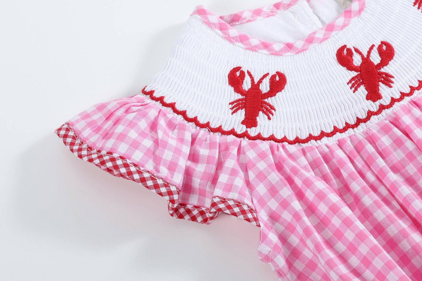 Lil Cactus - Pink Gingham Crawfish Smocked Flutter Romper