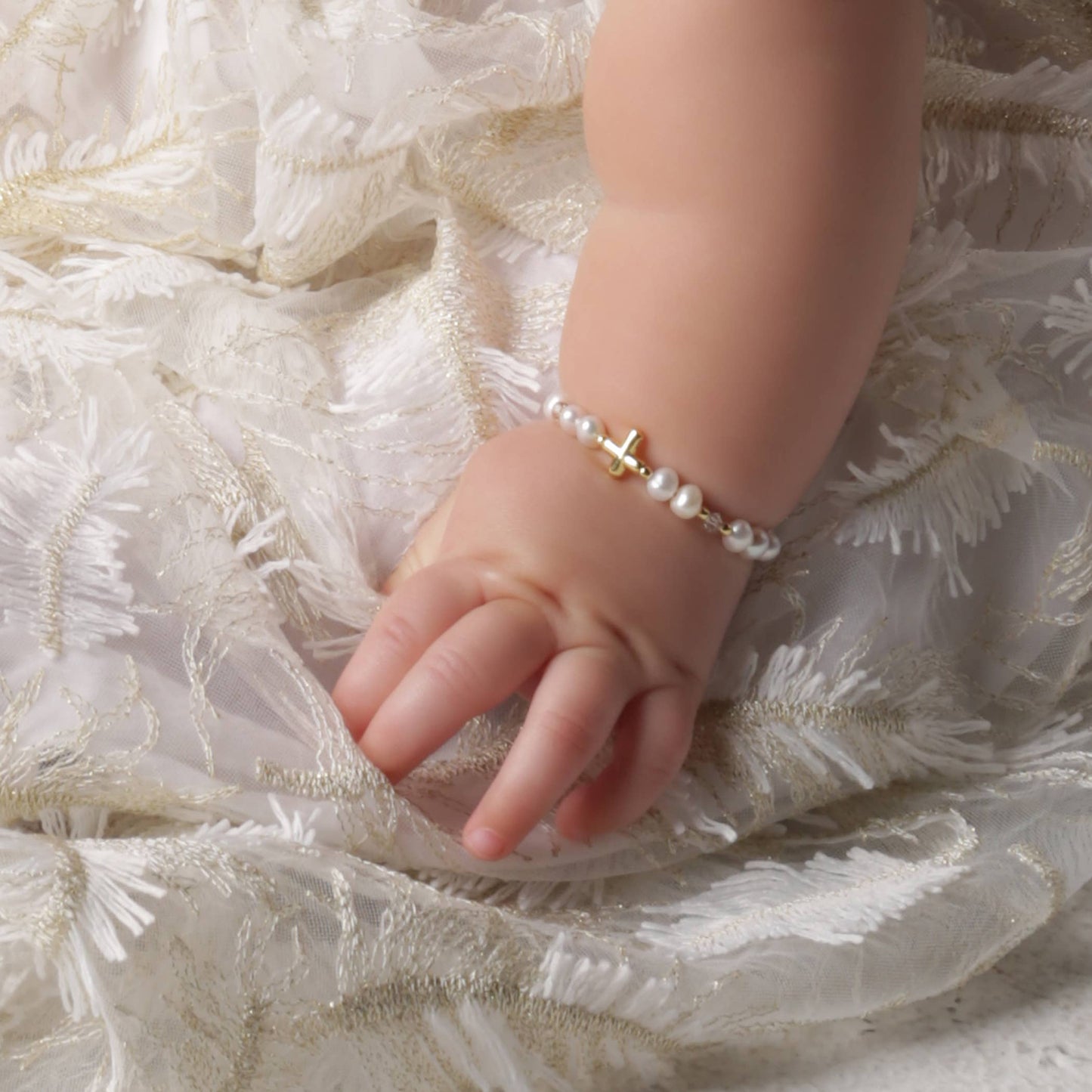 Cherished Moments - 14K Gold-Plated Baby Cross Bracelet Baptism & Communion Gift