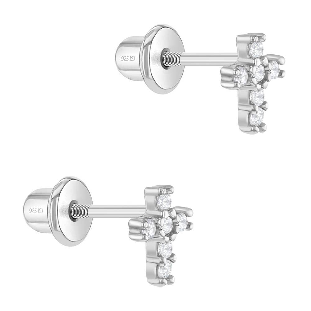 In Season Jewelry - Delicate Cross 6mm Baby / Toddler Earrings - Sterling Silver