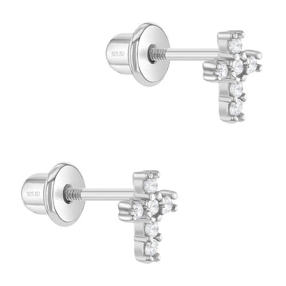 In Season Jewelry - Delicate Cross 6mm Baby / Toddler Earrings - Sterling Silver