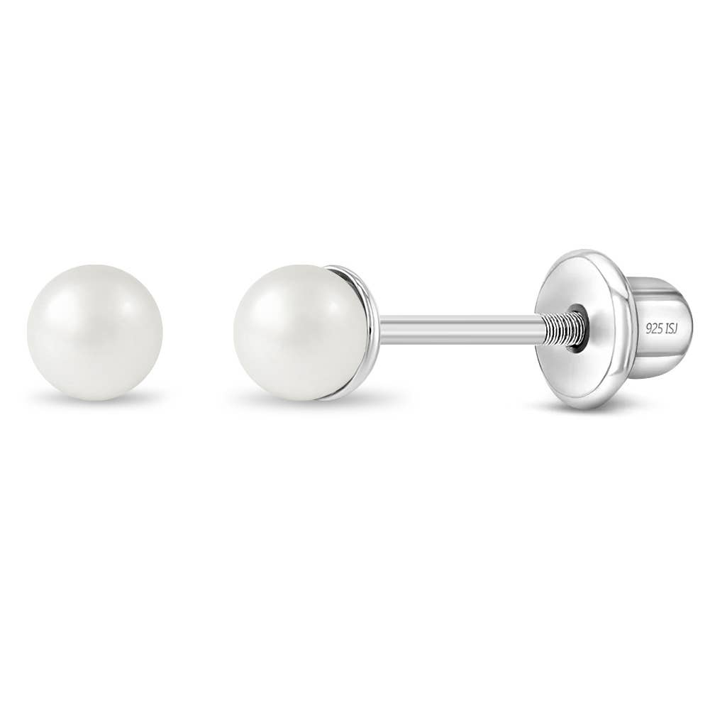 In Season Jewelry - Classic Pearl 3-5mm Toddler Kids Earrings - Sterling Silver