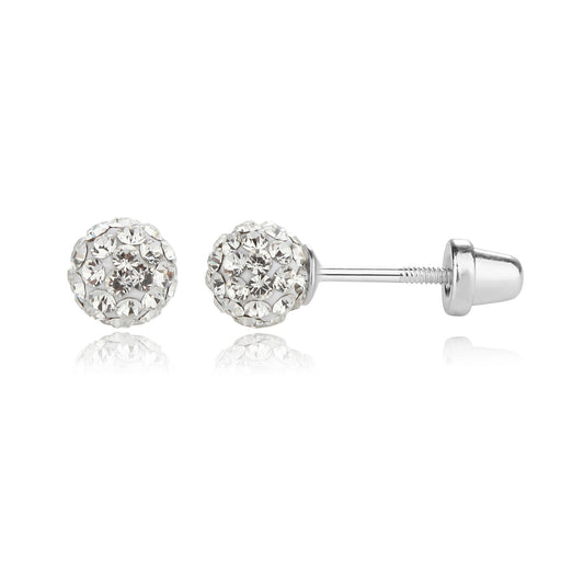 Cherished Moments - Kids Sterling Silver Clear Stardust Ball Screw Back Earrings