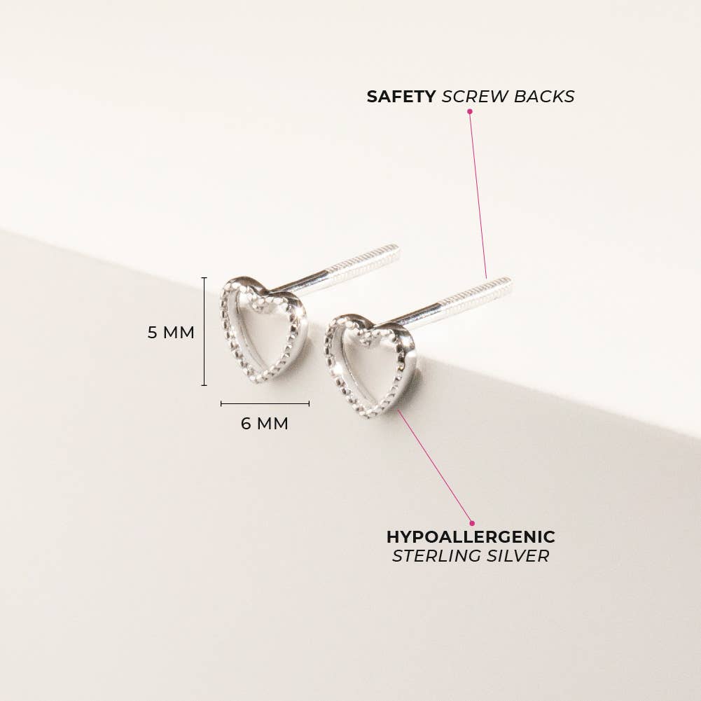 In Season Jewelry - Tiny Open Heart 4mm Baby Toddler Earrings - Sterling Silver