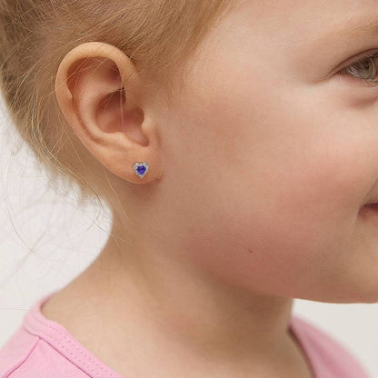 In Season Jewelry - Princess Heart CZ Baby / Toddler Earrings - Sterling Silver