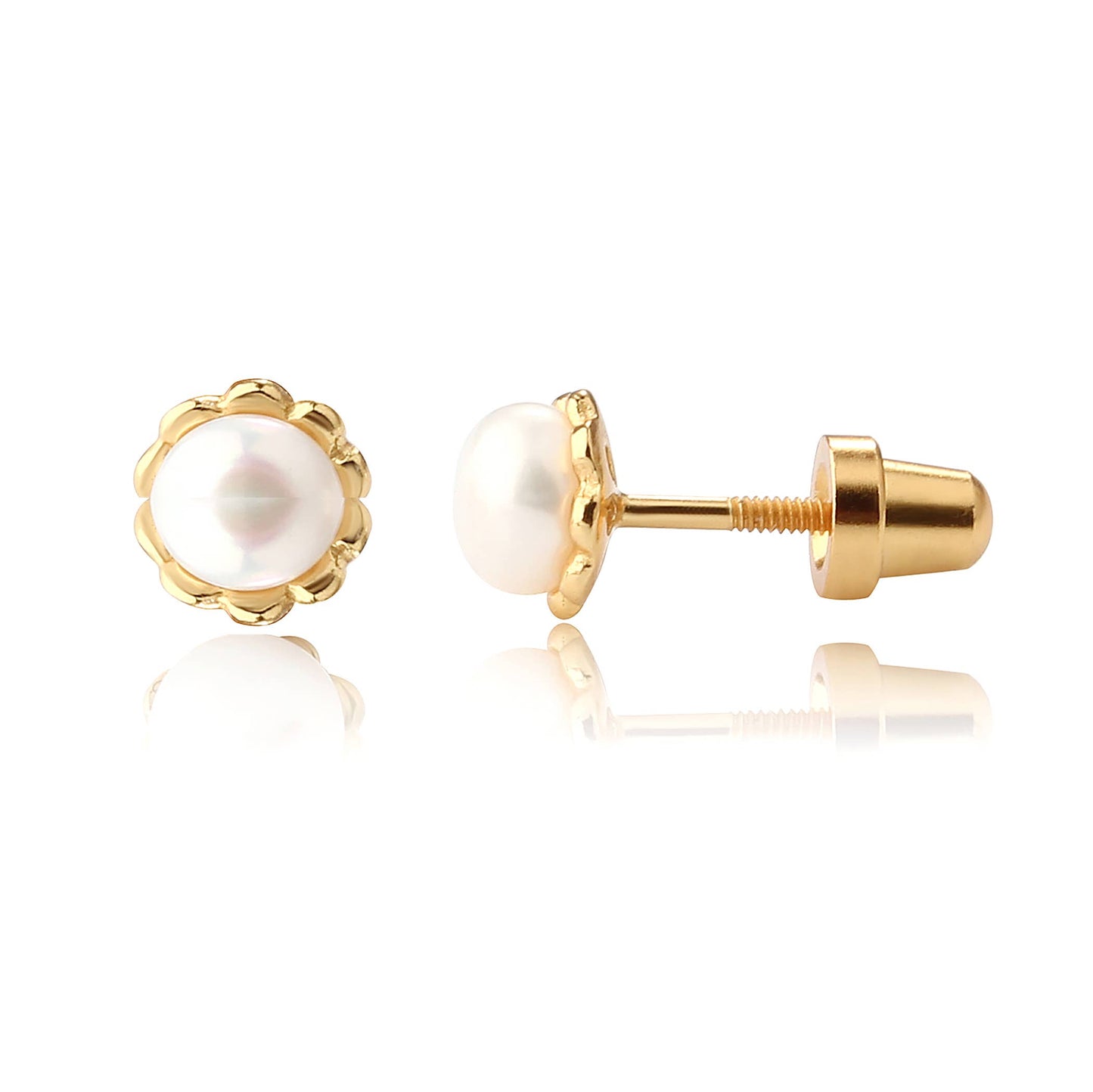 Cherished Moments - Girls 14K Gold-Plated Pearl Screw Back Earrings for Toddlers