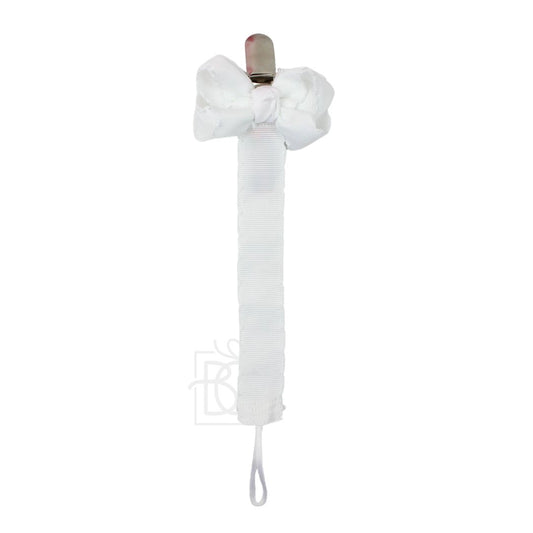 Crochet Edge Grosgrain Pacifier Clip w/ Detachable Bow