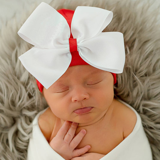 www.ilybean.com - Jolly Red Bow Red or Striped Hat White Bow Newborn Girl hat