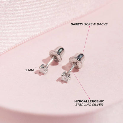 In Season Jewelry - Solitaire 2mm-5mm Baby / Toddler Earrings - Sterling Silver