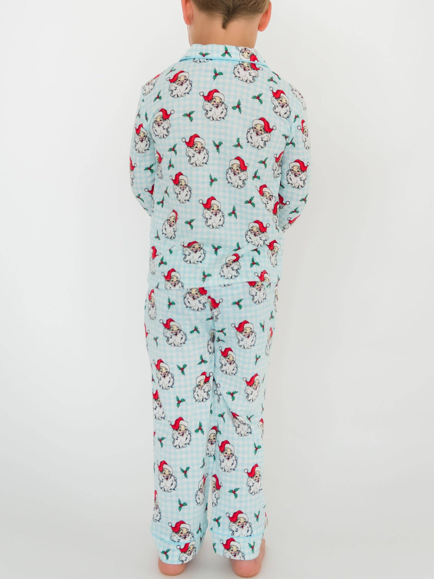 RuffleButts + RuggedButts - SoftSnooze™ Boys Blue Dear Santa Long Sleeve Button Up Pajama Set